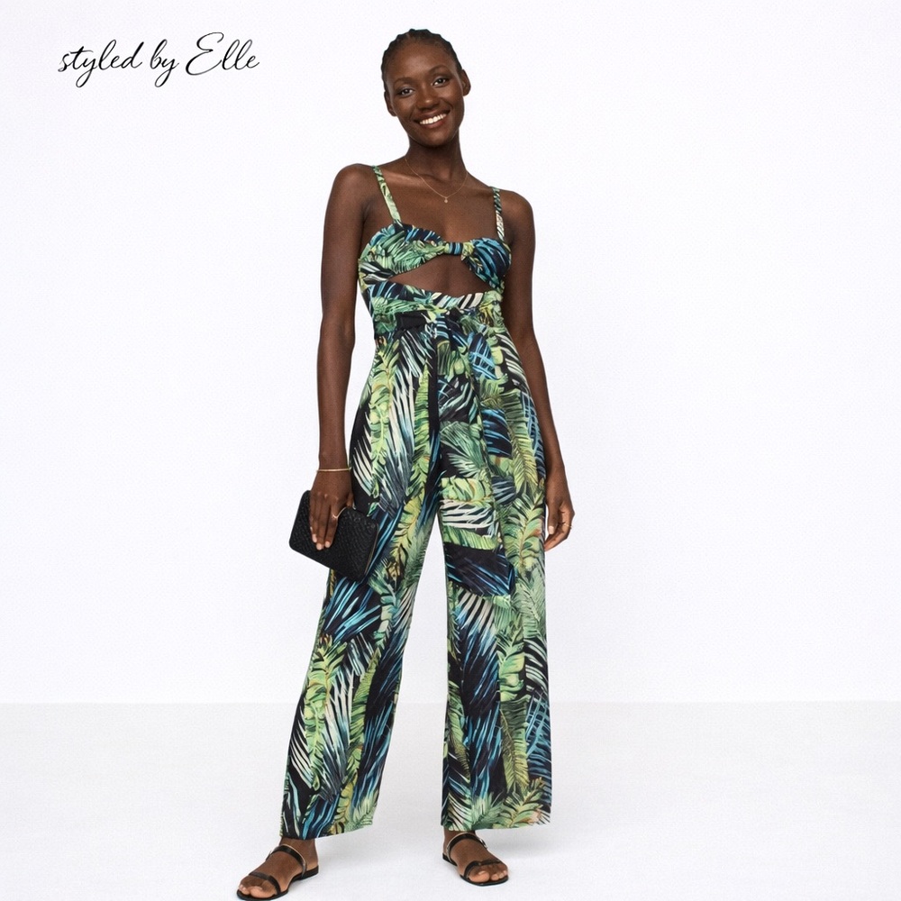 Bronx and Banco Jungle Jumpsuit Silk Blend Green Printed Size Medium $700